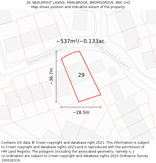 29, BEAUMONT LAWNS, MARLBROOK, BROMSGROVE, B60 1HZ: Plot and title map