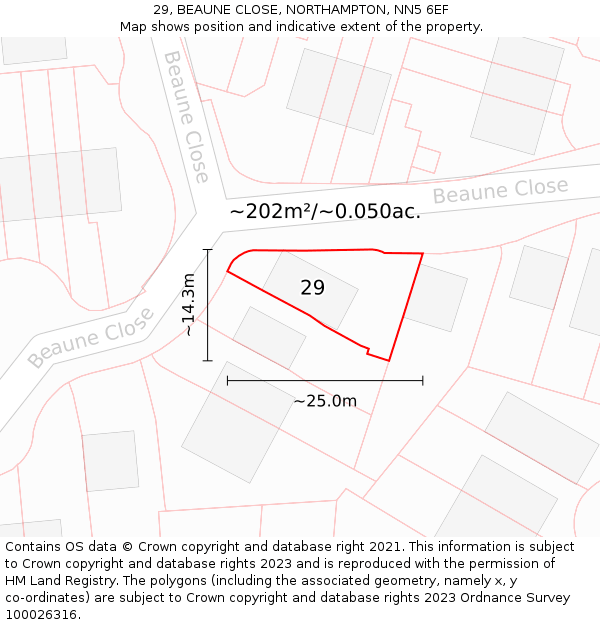 29, BEAUNE CLOSE, NORTHAMPTON, NN5 6EF: Plot and title map