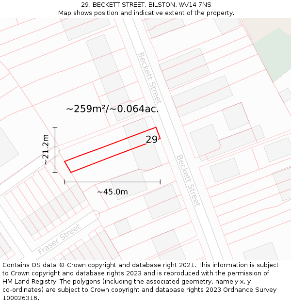 29, BECKETT STREET, BILSTON, WV14 7NS: Plot and title map