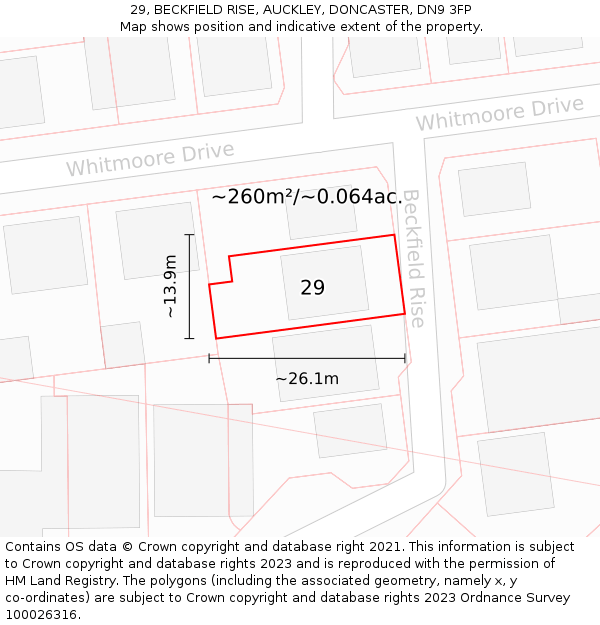 29, BECKFIELD RISE, AUCKLEY, DONCASTER, DN9 3FP: Plot and title map