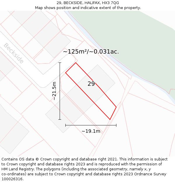 29, BECKSIDE, HALIFAX, HX3 7QG: Plot and title map