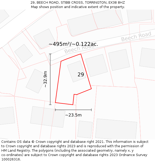 29, BEECH ROAD, STIBB CROSS, TORRINGTON, EX38 8HZ: Plot and title map