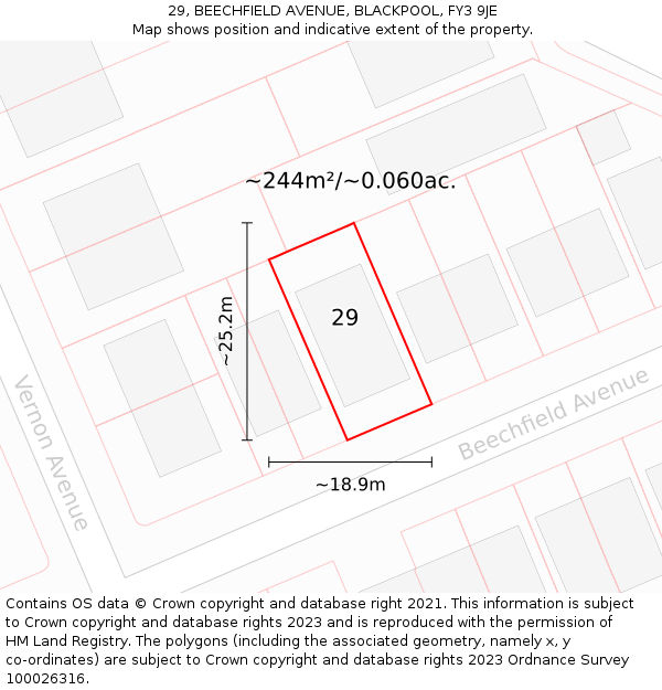 29, BEECHFIELD AVENUE, BLACKPOOL, FY3 9JE: Plot and title map
