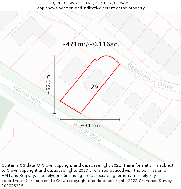 29, BEECHWAYS DRIVE, NESTON, CH64 6TF: Plot and title map