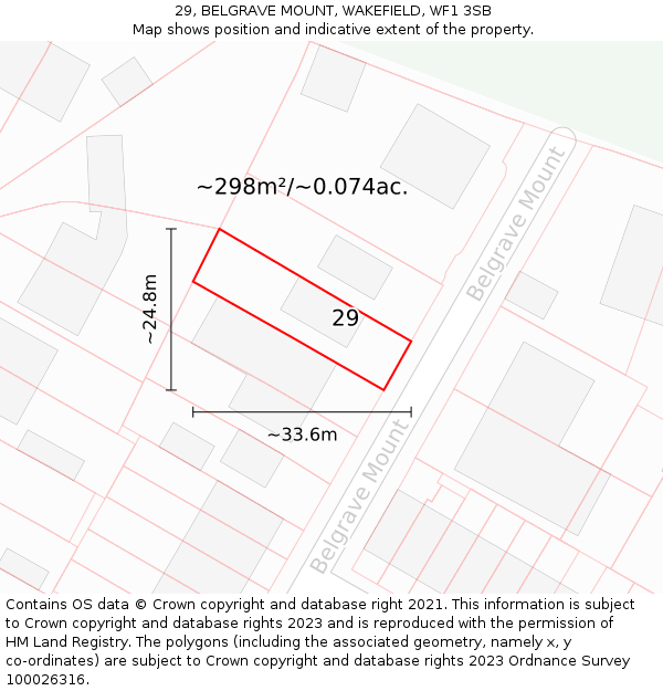 29, BELGRAVE MOUNT, WAKEFIELD, WF1 3SB: Plot and title map