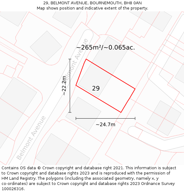 29, BELMONT AVENUE, BOURNEMOUTH, BH8 0AN: Plot and title map
