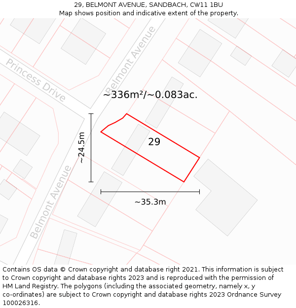 29, BELMONT AVENUE, SANDBACH, CW11 1BU: Plot and title map