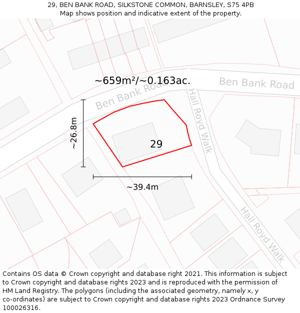 29, BEN BANK ROAD, SILKSTONE COMMON, BARNSLEY, S75 4PB: Plot and title map