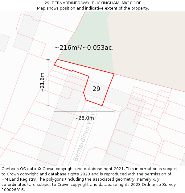 29, BERNARDINES WAY, BUCKINGHAM, MK18 1BF: Plot and title map