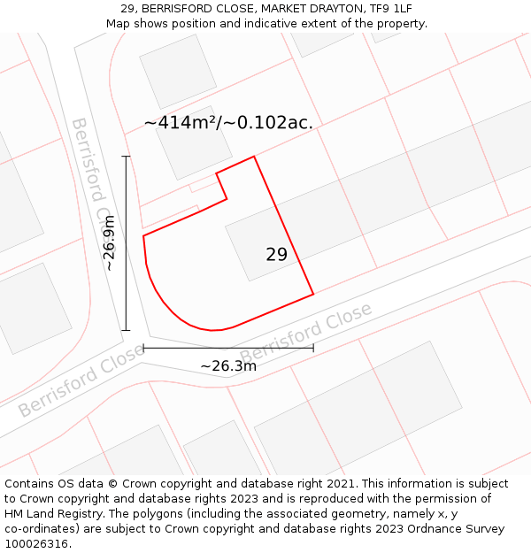 29, BERRISFORD CLOSE, MARKET DRAYTON, TF9 1LF: Plot and title map