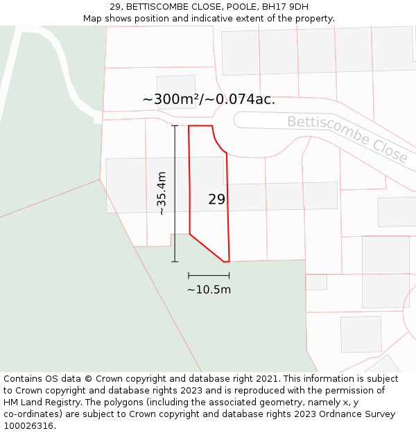 29, BETTISCOMBE CLOSE, POOLE, BH17 9DH: Plot and title map