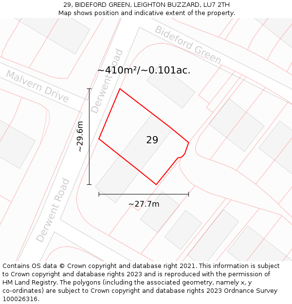 29, BIDEFORD GREEN, LEIGHTON BUZZARD, LU7 2TH: Plot and title map