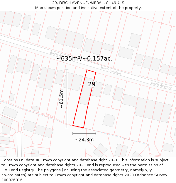 29, BIRCH AVENUE, WIRRAL, CH49 4LS: Plot and title map