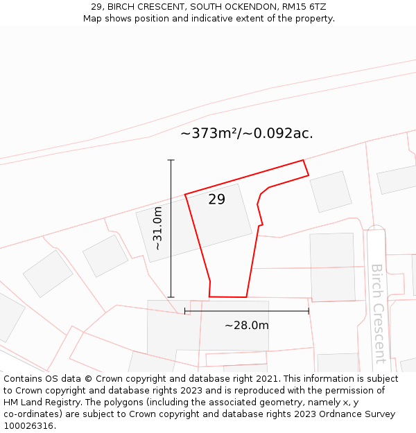 29, BIRCH CRESCENT, SOUTH OCKENDON, RM15 6TZ: Plot and title map