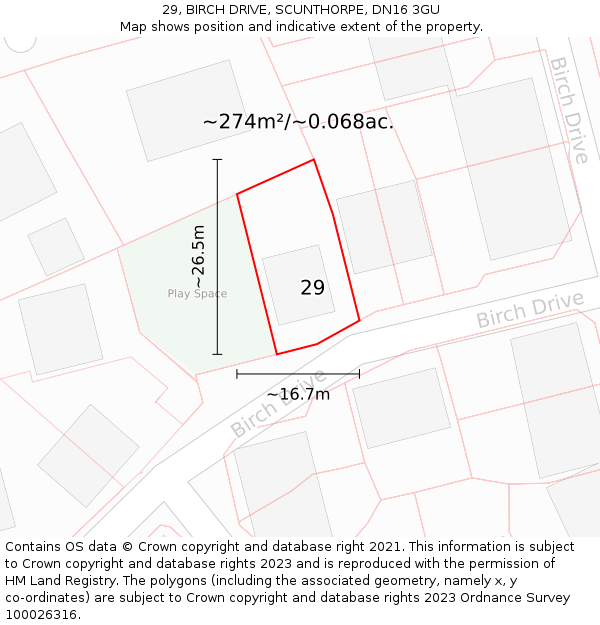 29, BIRCH DRIVE, SCUNTHORPE, DN16 3GU: Plot and title map