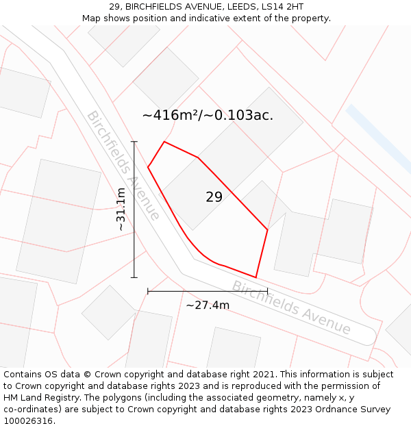 29, BIRCHFIELDS AVENUE, LEEDS, LS14 2HT: Plot and title map