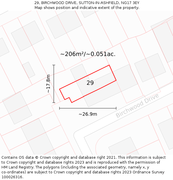 29, BIRCHWOOD DRIVE, SUTTON-IN-ASHFIELD, NG17 3EY: Plot and title map