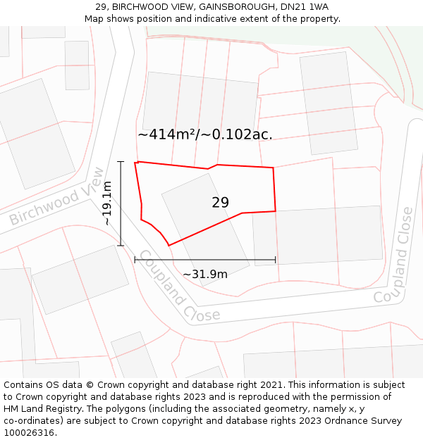 29, BIRCHWOOD VIEW, GAINSBOROUGH, DN21 1WA: Plot and title map