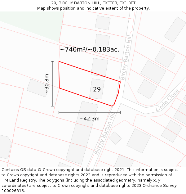 29, BIRCHY BARTON HILL, EXETER, EX1 3ET: Plot and title map