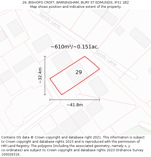 29, BISHOPS CROFT, BARNINGHAM, BURY ST EDMUNDS, IP31 1BZ: Plot and title map