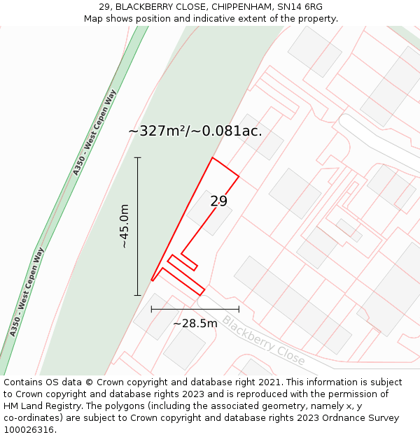 29, BLACKBERRY CLOSE, CHIPPENHAM, SN14 6RG: Plot and title map