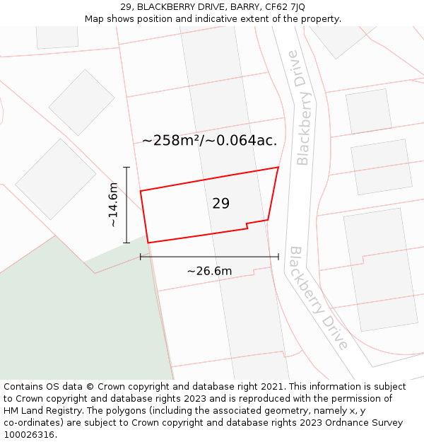 29, BLACKBERRY DRIVE, BARRY, CF62 7JQ: Plot and title map