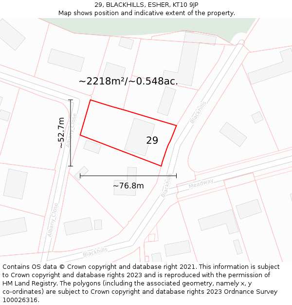 29, BLACKHILLS, ESHER, KT10 9JP: Plot and title map