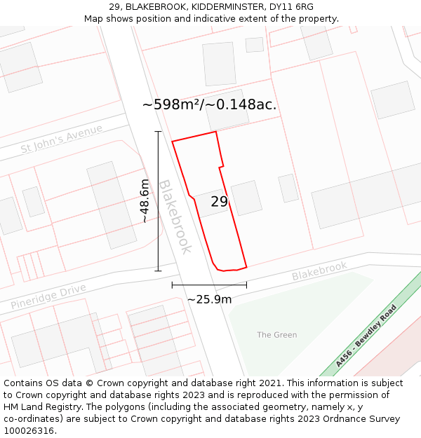 29, BLAKEBROOK, KIDDERMINSTER, DY11 6RG: Plot and title map