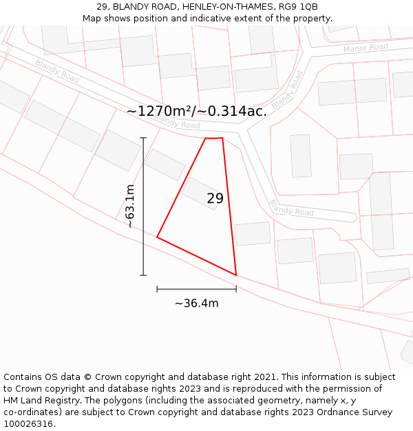 29, BLANDY ROAD, HENLEY-ON-THAMES, RG9 1QB: Plot and title map