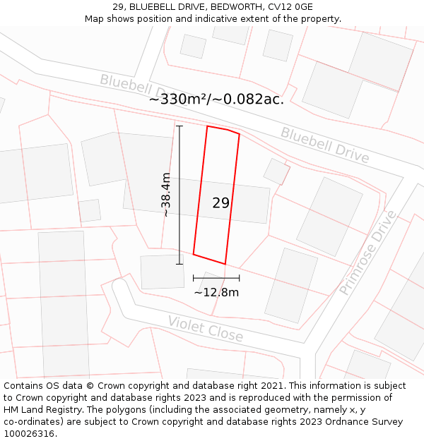 29, BLUEBELL DRIVE, BEDWORTH, CV12 0GE: Plot and title map