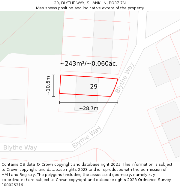 29, BLYTHE WAY, SHANKLIN, PO37 7NJ: Plot and title map