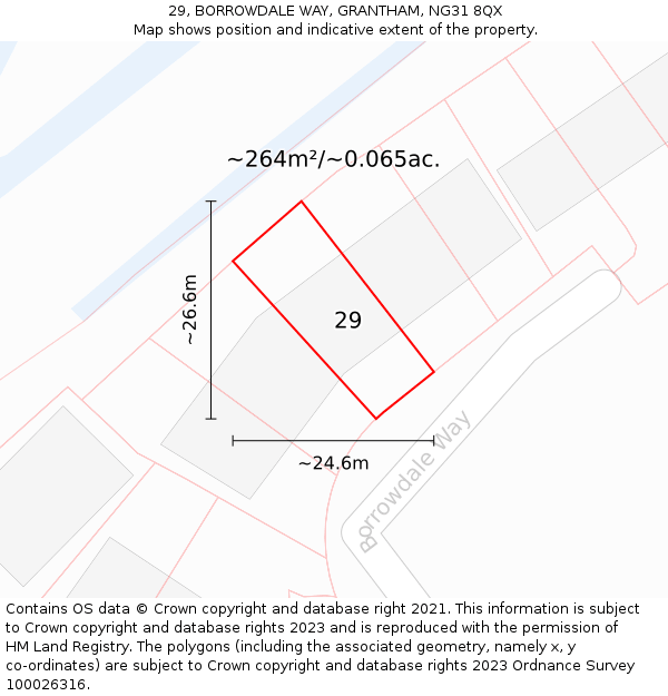 29, BORROWDALE WAY, GRANTHAM, NG31 8QX: Plot and title map