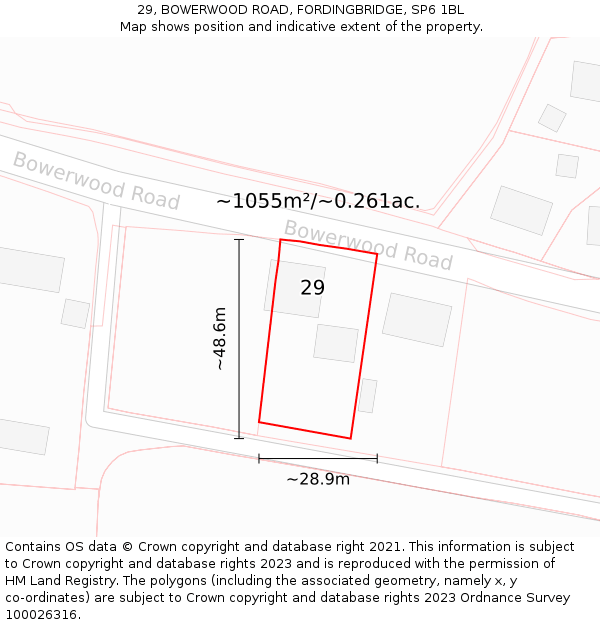 29, BOWERWOOD ROAD, FORDINGBRIDGE, SP6 1BL: Plot and title map