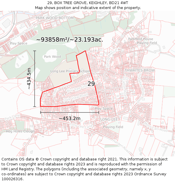 29, BOX TREE GROVE, KEIGHLEY, BD21 4WT: Plot and title map