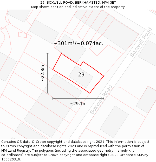 29, BOXWELL ROAD, BERKHAMSTED, HP4 3ET: Plot and title map