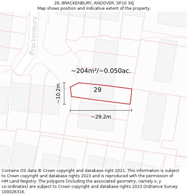 29, BRACKENBURY, ANDOVER, SP10 3XJ: Plot and title map