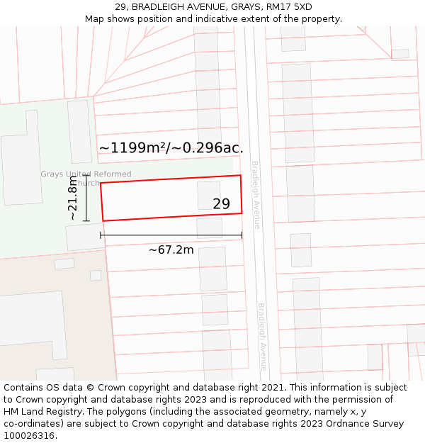 29, BRADLEIGH AVENUE, GRAYS, RM17 5XD: Plot and title map