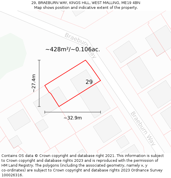 29, BRAEBURN WAY, KINGS HILL, WEST MALLING, ME19 4BN: Plot and title map