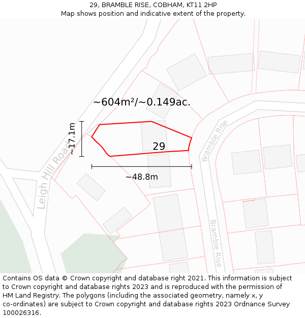 29, BRAMBLE RISE, COBHAM, KT11 2HP: Plot and title map