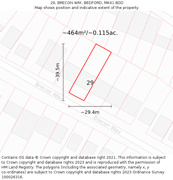 29, BRECON WAY, BEDFORD, MK41 8DD: Plot and title map