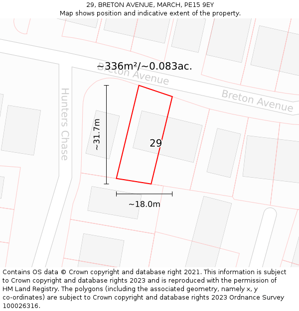 29, BRETON AVENUE, MARCH, PE15 9EY: Plot and title map