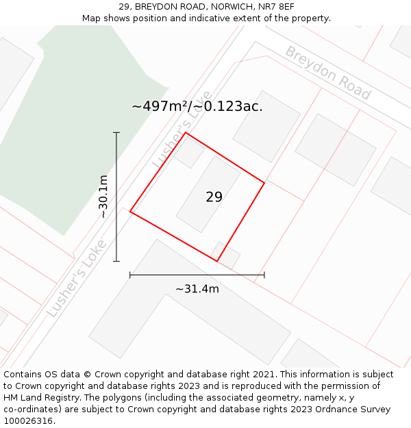 29, BREYDON ROAD, NORWICH, NR7 8EF: Plot and title map