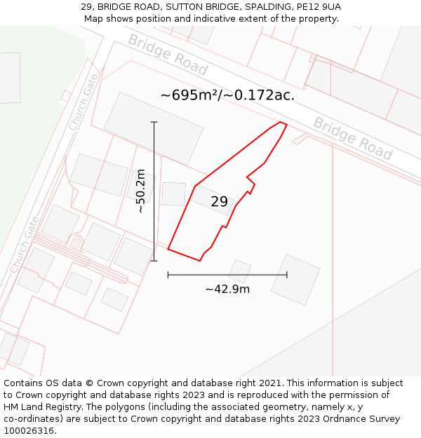 29, BRIDGE ROAD, SUTTON BRIDGE, SPALDING, PE12 9UA: Plot and title map