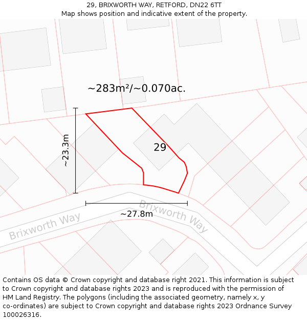 29, BRIXWORTH WAY, RETFORD, DN22 6TT: Plot and title map