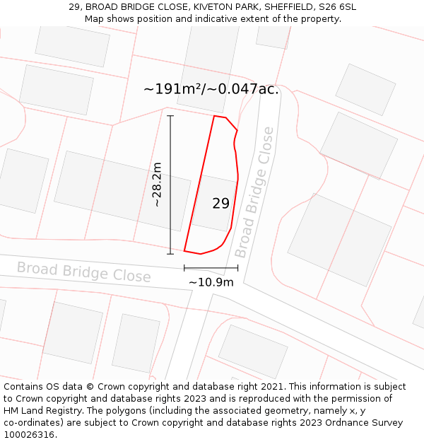 29, BROAD BRIDGE CLOSE, KIVETON PARK, SHEFFIELD, S26 6SL: Plot and title map