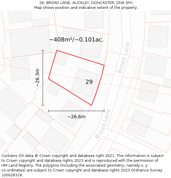 29, BROAD LANE, AUCKLEY, DONCASTER, DN9 3FH: Plot and title map