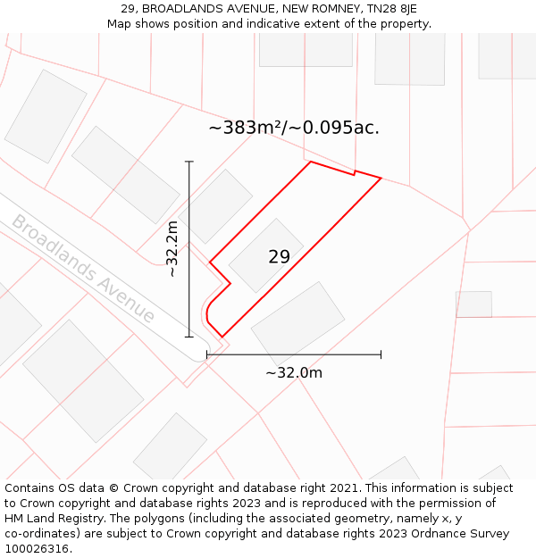 29, BROADLANDS AVENUE, NEW ROMNEY, TN28 8JE: Plot and title map