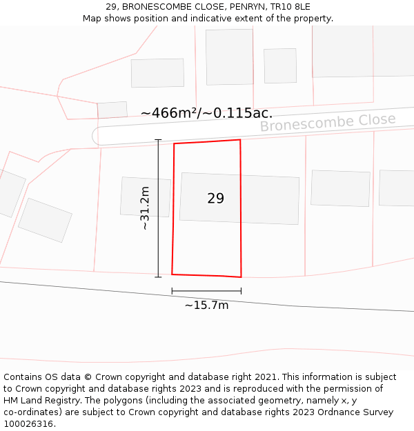 29, BRONESCOMBE CLOSE, PENRYN, TR10 8LE: Plot and title map