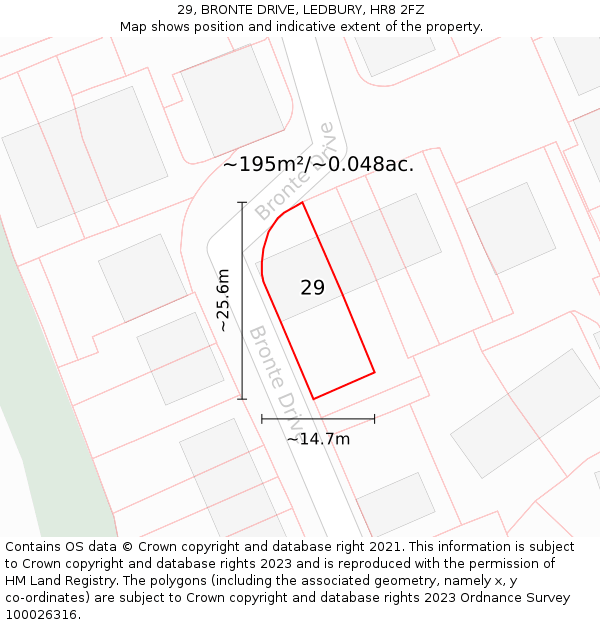 29, BRONTE DRIVE, LEDBURY, HR8 2FZ: Plot and title map