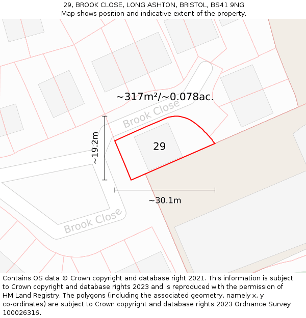 29, BROOK CLOSE, LONG ASHTON, BRISTOL, BS41 9NG: Plot and title map